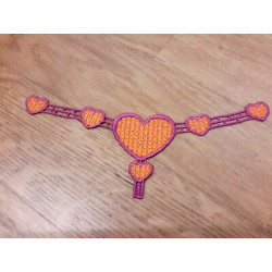 N. 2 applicazioni in tessuto arancio e fuxia a cuori cm 15 x cm 5