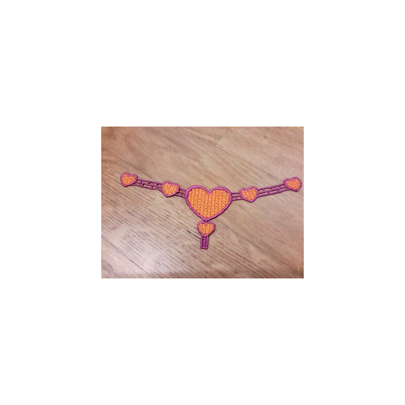 N. 2 applicazioni in tessuto arancio e fuxia a cuori cm 15 x cm 5