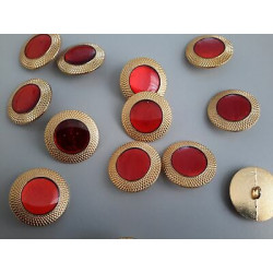 n 10 Bottoni rotondi in metallo colore oro e rosso cm 2,5 foro dietro