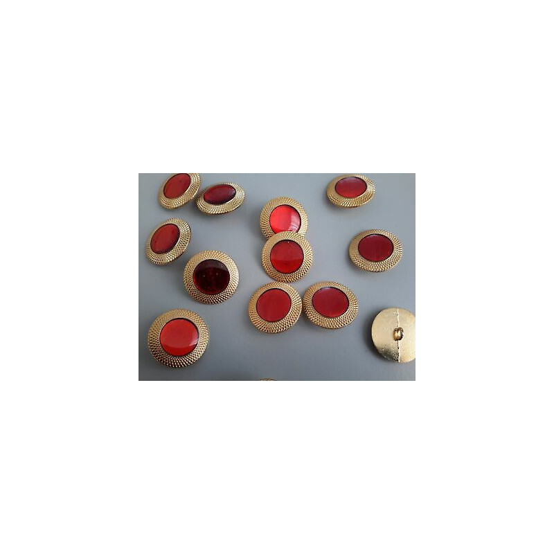n 10 Bottoni rotondi in metallo colore oro e rosso cm 2,5 foro dietro