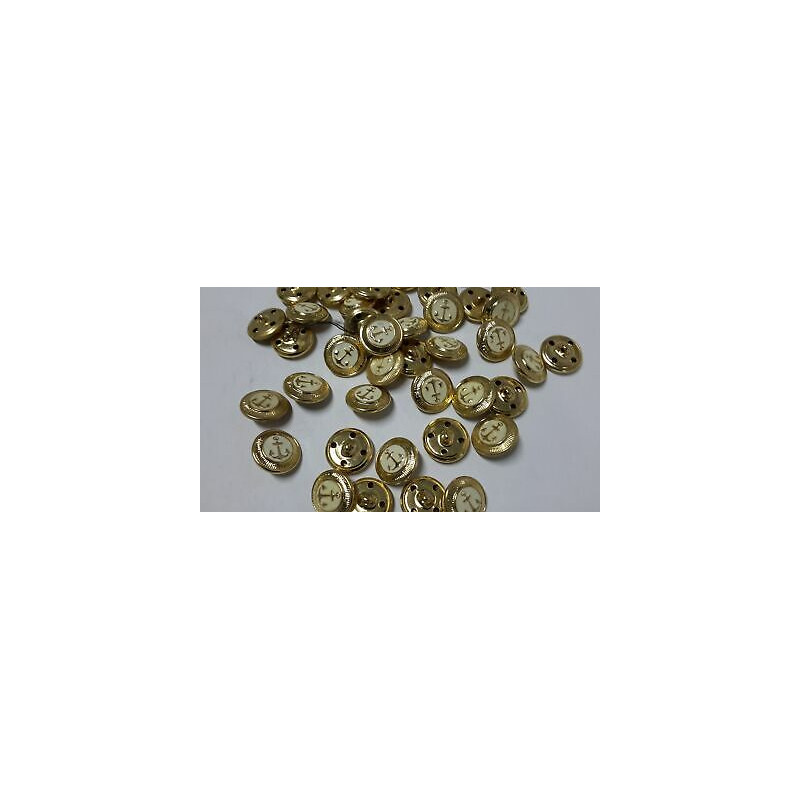 n 10 bottoni rotondi in metallo colore oro e bianco con ancora cm 1,6 foro