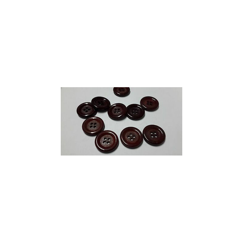 N. 10 Bottoni rotondi in plastica colore bordeaux 4 fori mm 26 circa