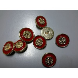 n 7 Bottoni rotondi metallo colore oro e rosso cm 1,8 foro dietro