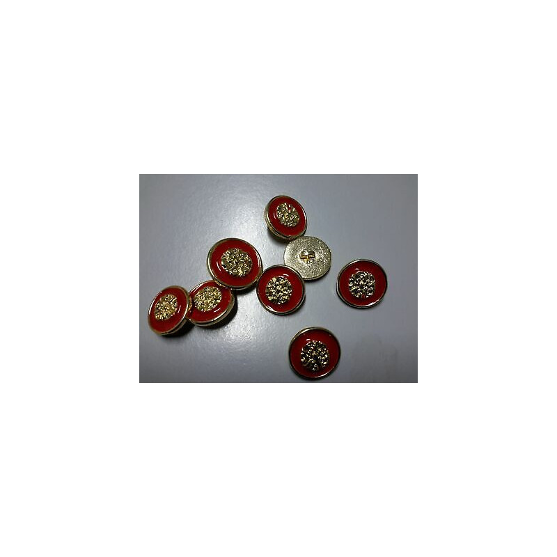 n 7 Bottoni rotondi metallo colore oro e rosso cm 1,8 foro dietro