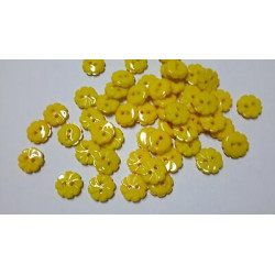 n 10 Bottoni a fiore in plastica colore giallo cm 1,2 a 2 fori