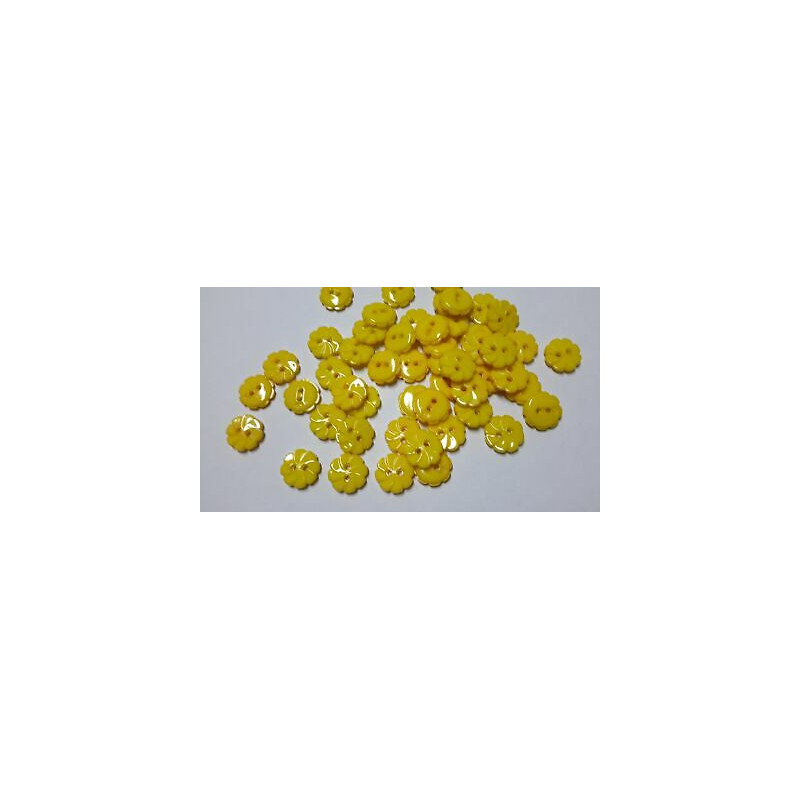 n 10 Bottoni a fiore in plastica colore giallo cm 1,2 a 2 fori
