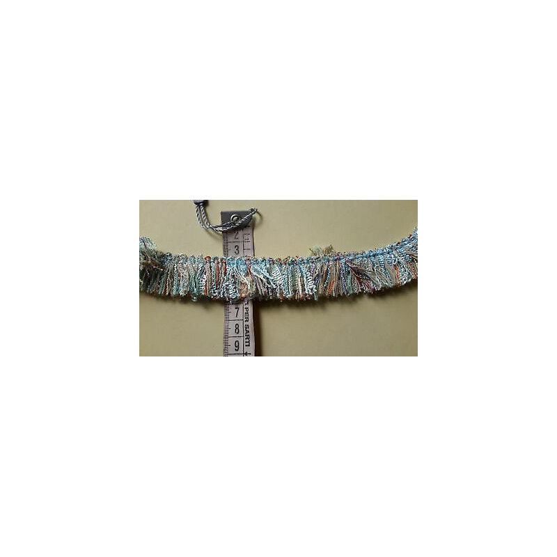 Mt 1 Passamaneria a frange colorata fondo azzurro alta cm 2,5 circa
