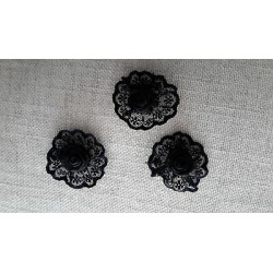 N. 4 Applicazioni decori in tessuto pizzo a fiore nero dimensioni cm 4