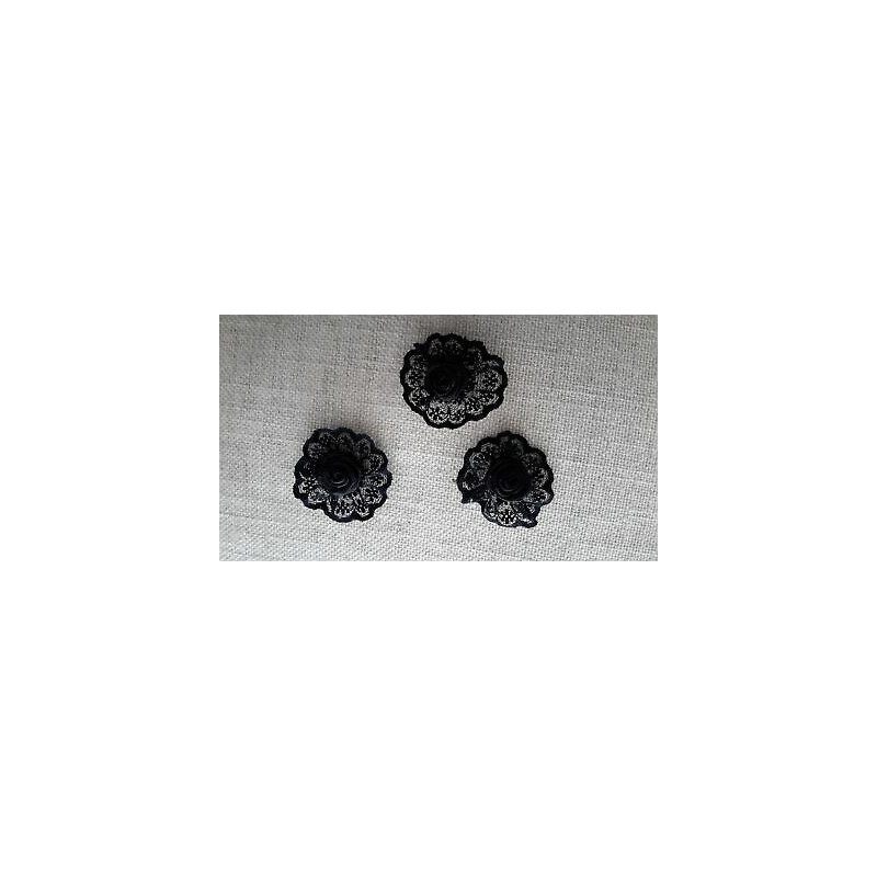 N. 4 Applicazioni decori in tessuto pizzo a fiore nero dimensioni cm 4