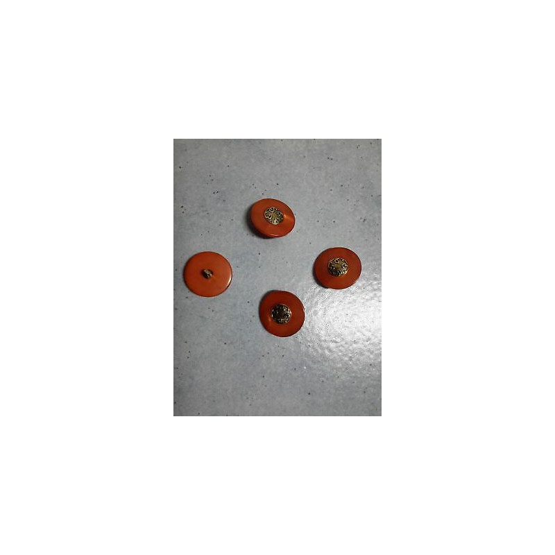 N. 11 Bottoni rotondi in plastica colore rosso e oro foro dietro mm 25 cir