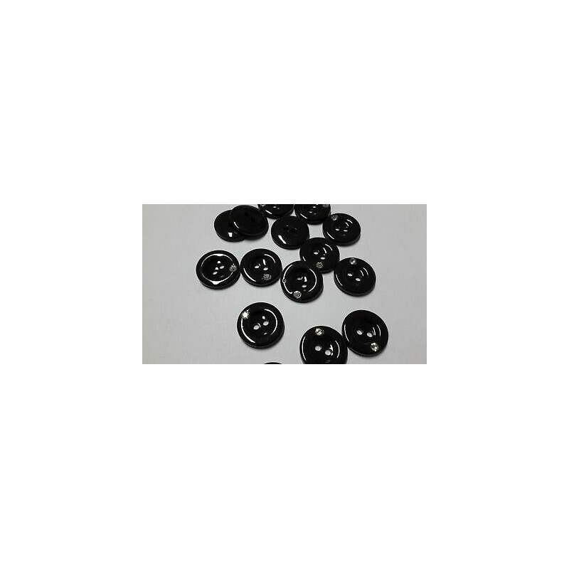 N. 10 Bottoni rotondi in plastica colore nero con brillantino 2 fori mm 21