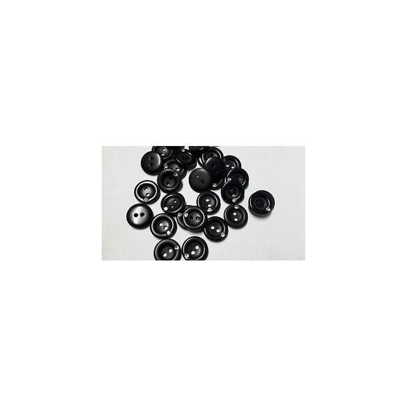 N. 10 Bottoni rotondi in plastica colore nero con brillantino 2 fori mm 16