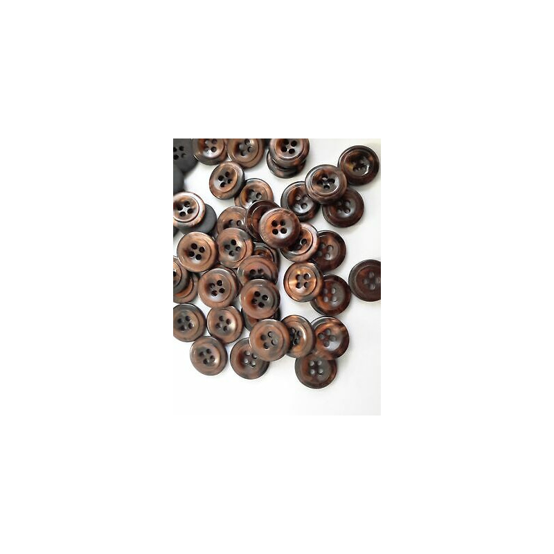 n 60 Bottoni rotondi plastica marrone sfumato cm 1,5 4 fori effetto madre 