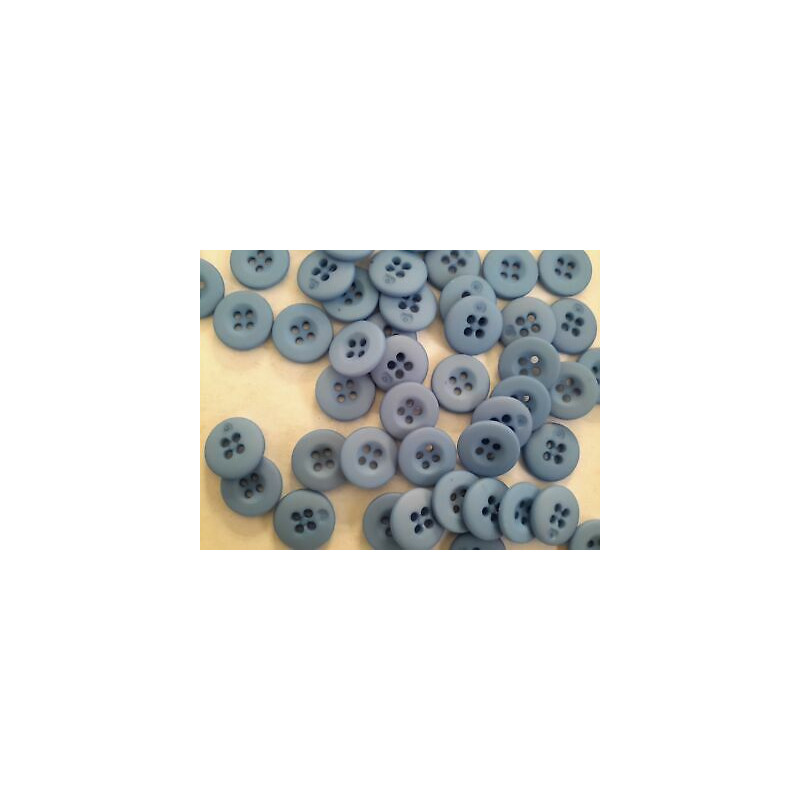 n 10 bottoni rotondi in plastica colore azzurro opaco cm 1,5 a 4 fori
